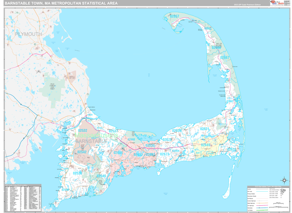 Barnstable Town, MA Metro Area Wall Map
